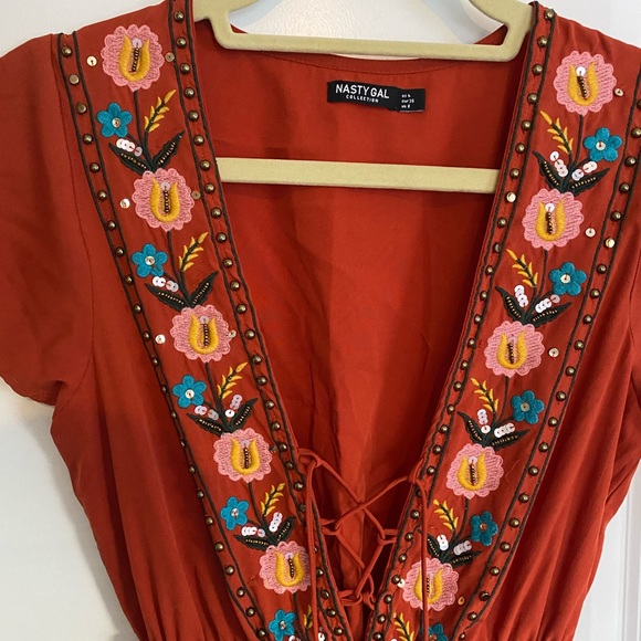 Nasty Gal orange floral trim wide leg jumpsuit - Picture 3 of 6